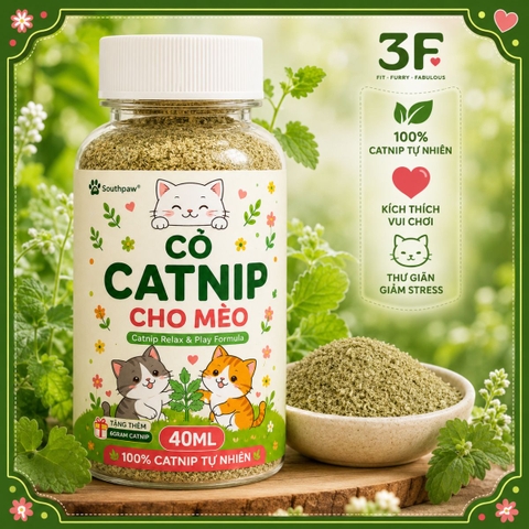 Cỏ Catnip Cho Mèo Southpaw 40ML - 100% Catnip Tự Nhiên, Hỗ Trợ Thư Giãn, Kích Thích Vui Chơi Cho Mèo