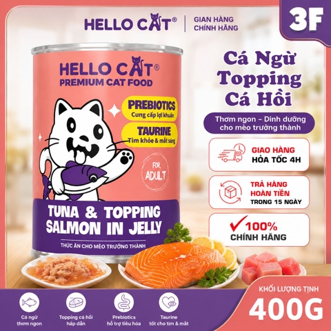 Pate Hello Cat Tuna 400g Cho Mèo - Cá Ngừ Trong Thạch, Bổ Sung Taurine & Prebiotics Cho Mèo Mọi Lứa Tuổi