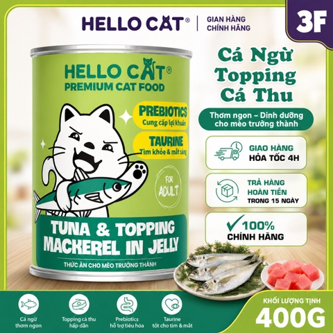 Pate Hello Cat Tuna 400g Cho Mèo - Cá Ngừ Trong Thạch, Bổ Sung Taurine & Prebiotics Cho Mèo Mọi Lứa Tuổi
