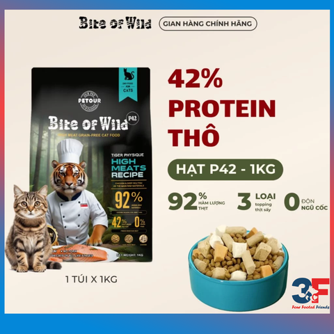Thức Ăn Cho Mèo Bite Of Wild P42 1KG Không Chứa Ngũ Cốc Mix Thịt Sấy Cá Hồi Bò Cho Mèo Mọi Lứa Tuổi