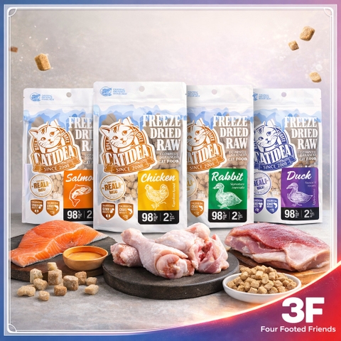 👉 Thức Ăn Mèo Sấy Thăng Hoa Catidea Freeze Dried Raw 4 Vị – Thịt Tươi 98% Protein Cao | 3FStore