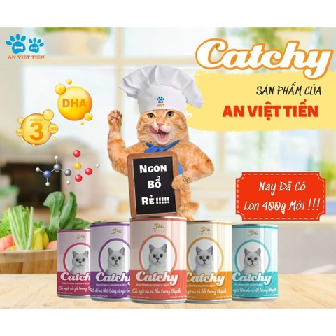 [Lon 400g] Pate Thức Ăn Ướt Catchy Dành Cho Mèo 6 Vị