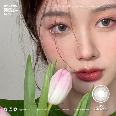 Lens Mắt Kính Áp Tròng Xám Vân Xước X335 Gray Giãn Ít Có Từ 0 Đến 6 Độ Lệch Độ Size S 14.2mm