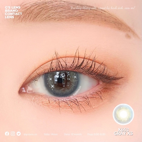 Kính Áp Tròng Xám Xanh Tây Sáng Ngôi Sao Lens Gray Hot Douyin Size XS Có 0 Đến 6 Độ Lệch Độ X653 Gray