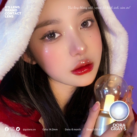 Lens Mắt Kính Áp Tròng Xám Tím Tự Nhiên DORA GRAY Giãn Ít Có Từ 0 Đến 6 Độ Lệch Độ Size S 14.2mm - GSLENS