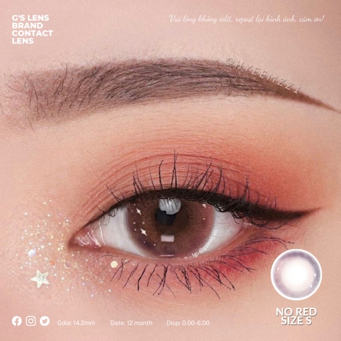 Lens Mắt Kính Áp Tròng Đỏ Tây Sáng NO RED Giãn Ít Có Từ 0 Đến 6 Độ Lệch Độ Size S 14.2mm - GSLENS