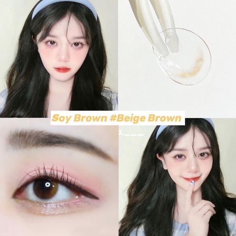 Lens mắt nâu hoàng hôn Sunset SOY BROWN không giãn XS có 0-8 độ lệch độ dành cho mắt nhạy cảm G'S LENS Polyhema Cao Cấp