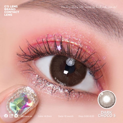 Lens mắt nâu choco vân xước DARK CHOCO giãn ít size S có 0-8 độ lệch độ dành cho mắt nhạy cảm G'S LENS Polyhema Cao Cấp
