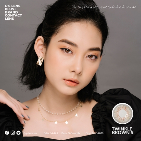 Lens mắt nâu vân xước tây sáng TWINKLE BROWN size S có 0-8 độ lệch độ dành cho mắt nhạy cảm G'S LENS Polyhema Cao Cấp