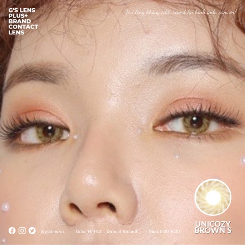 Lens mắt nâu tây vân xoáy TIAM BROWN size S có 0-8 độ lệch độ dành cho mắt nhạy cảm G'S LENS Polyhema Cao Cấp