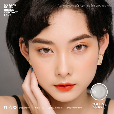 Lens mắt xám xanh tự nhiên COLLINE GRAY giãn ít size S có 0-8 độ lệch độ dành cho mắt nhạy cảm G'S LENS Polyhema Cao Cấp
