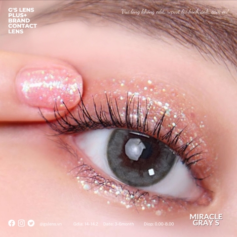 Lens mắt xám tây tự nhiên MIRACLE GRAY giãn ít size S có 0-8 độ lệch độ dành cho mắt nhạy cảm G'S LENS Polyhema Cao Cấp