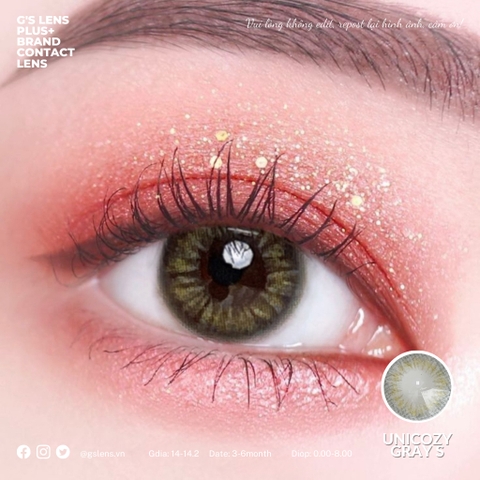 Lens mắt xám vân xước UNICOZY GRAY giãn ít size s có 0-8 độ lệch độ dành cho mắt nhạy cảm G'S LENS Polyhema Cao Cấp