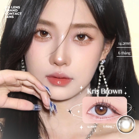 Lens mắt nâu Sunset tự nhiên KRIS BROWN Size S có 0-8 lệch độ dành cho mắt nhạy cảm G'S LENS PLUS+ Polyhema Cao Cấp