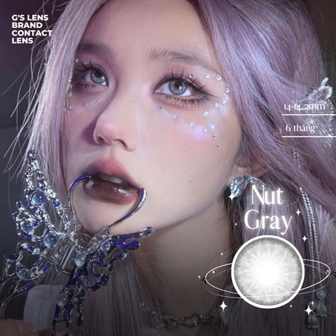 Lens Mắt Kính Áp Tròng Xám Tây Sáng Không Giãn NUT GRAY 14mm Có Từ 0 Đến 6 Độ Cận