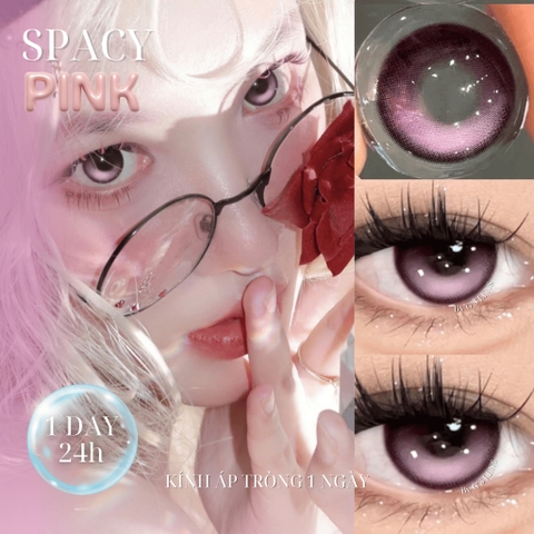 Kính áp tròng 1 ngày SPACY PINK màu hồng sáng tây giãn tròng vừa GTRENDY