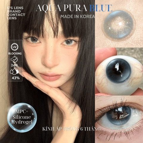 Kính áp tròng 6 tháng AQUA PURA BLUE màu xanh dương sáng tây giãn tròng nhỏ