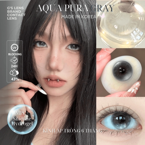 Kính áp tròng 6 tháng AQUA PURA GRAY màu xám sáng tây giãn tròng nhỏ