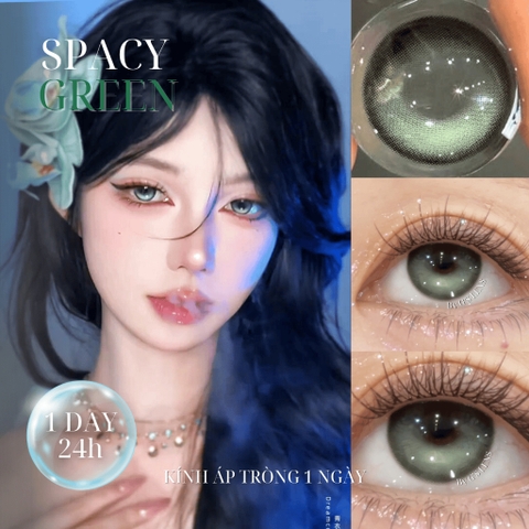 Kính áp tròng 1 ngày SPACY GREEN màu xanh lá sáng tây giãn tròng vừa GTRENDY
