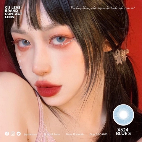 Kính áp tròng 6 tháng X624 BLUE màu xanh dương sáng tây giãn tròng nhỏ GTRENDY - MC38