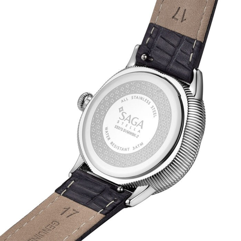 SAGA 53375-SVMWBK-2 – NỮ – KÍNH CỨNG – QUARTZ (PIN) – MẶT SỐ 34MM, ĐÍNH ĐÁ PHA LÊ, CHỐNG NƯỚC 3ATM