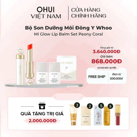 Bộ Son Dưỡng Môi Đông Y Whoo Mi Glow Lip Balm Set Peony Coral