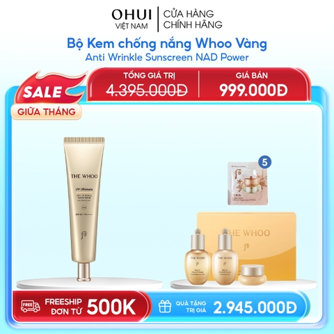 Bộ Kem chống nắng Whoo Vàng Anti Wrinkle Sunscreen Set Y25
