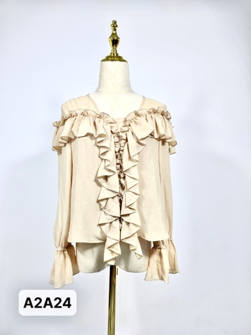 ELISE- Áo kiểu bèo màu ghi
