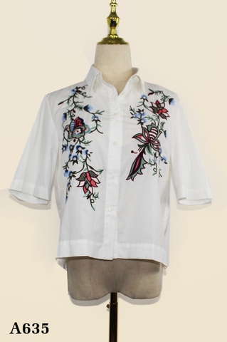 ZARA - Áo sơ mi trắng thêu hoa