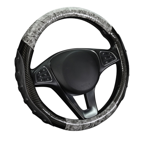Bọc vô lăng xe tải sợi carbon 5D (L07)phối vân gỗ màu