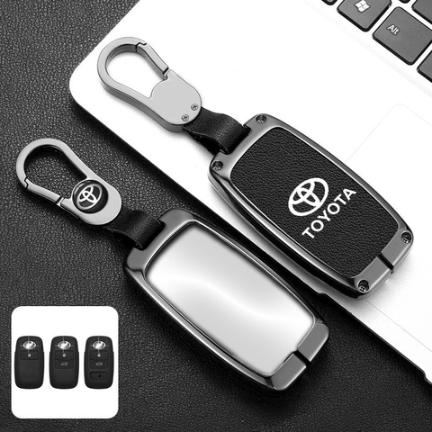 Bộ ốp kim loại lưng da + móc khoá dây da hãng Toyota
