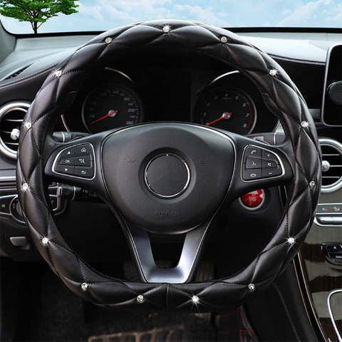 Bọc vô lăng da đen đính đá