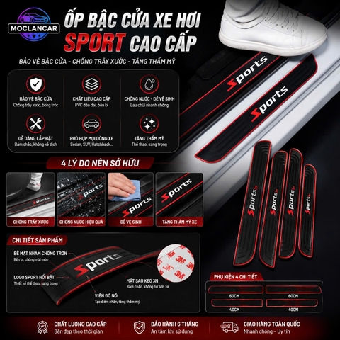 Bộ 4 miếng cao su dán bậc cửa logo sport và các hãng xe