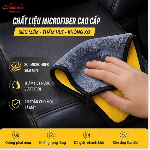 (KH) Khăn Lau Đa Năng Microfiber 2 Mặt Vàng - Xám Chuyên Dụng Nhà Cửa Xe Hơi