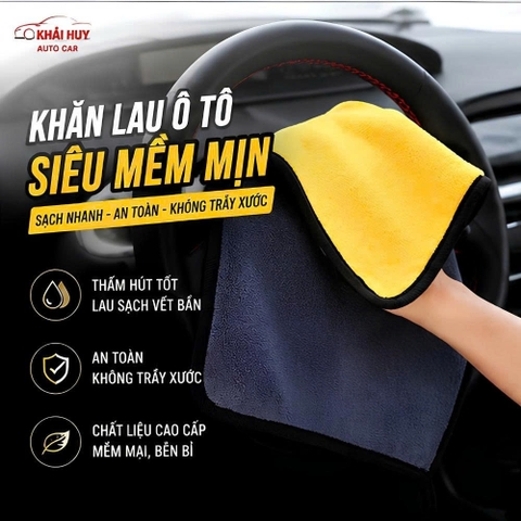 (KH) Khăn Lau Đa Năng Microfiber 2 Mặt Vàng - Xám Chuyên Dụng Nhà Cửa Xe Hơi