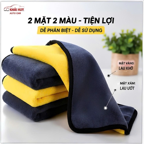 (KH) Khăn Lau Đa Năng Microfiber 2 Mặt Vàng - Xám Chuyên Dụng Nhà Cửa Xe Hơi