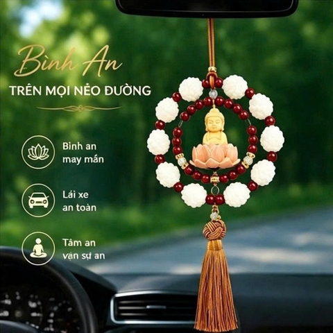Khánh 10S bông liên hoa và Phật Thích Ca gỗ Hoàng dương, khánh treo gương chiếu hậu oto, mang lại bình an may mắn