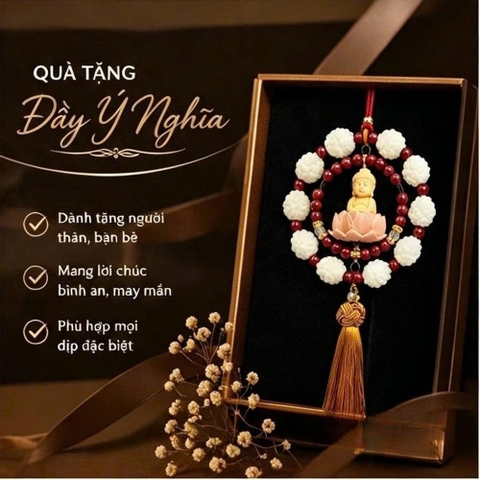 Khánh 10S bông liên hoa và Phật Thích Ca gỗ Hoàng dương, khánh treo gương chiếu hậu oto, mang lại bình an may mắn