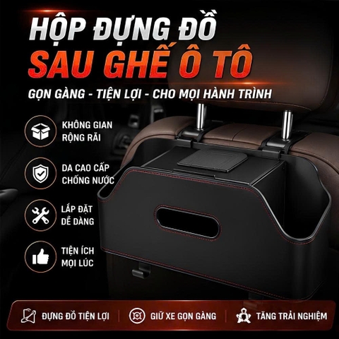 (KH) HSG04 Hộp Đựng Đồ Treo Ghế Ô Tô Da PU Đa Năng Có Khay Để Cốc,Điện Thoại,Đựng Giấy