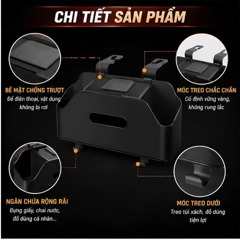 (KH) HSG04 Hộp Đựng Đồ Treo Ghế Ô Tô Da PU Đa Năng Có Khay Để Cốc,Điện Thoại,Đựng Giấy