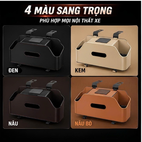 (KH) HSG04 Hộp Đựng Đồ Treo Ghế Ô Tô Da PU Đa Năng Có Khay Để Cốc,Điện Thoại,Đựng Giấy