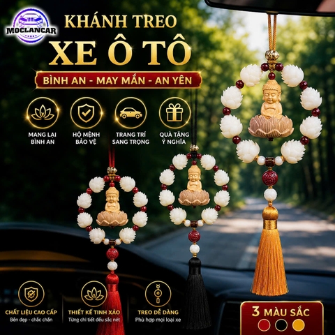 Khánh 8S bông liên hoa Phật Thích Ca gỗ hoàng dương trang trí xe ô tô, mang lại bình an may mắn