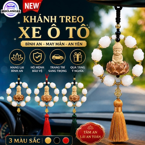 Khánh 8S bông liên hoa Phật Thích Ca gỗ hoàng dương trang trí xe ô tô, mang lại bình an may mắn