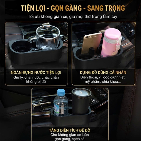(KH) Khay Cốc Để Đồ Khe Ghế Vân Carbon - Nhựa ABS cao cấp