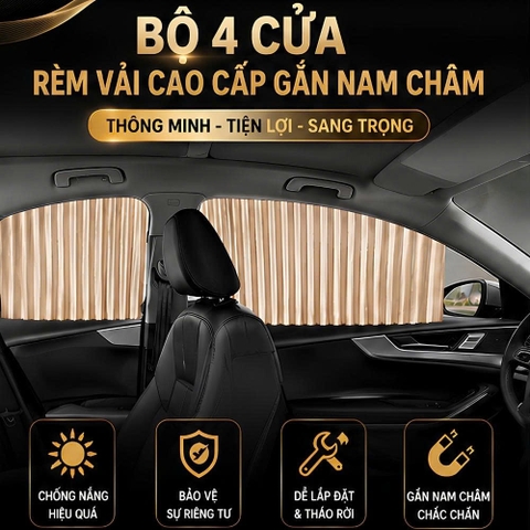 (KH) Sét 4 cửa Rèm vải che nắng xe hơi gắn nam châm tiện dụng