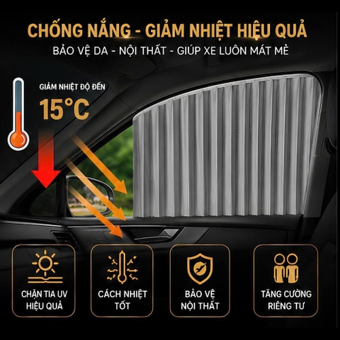 (KH) Sét 4 cửa Rèm vải che nắng xe hơi gắn nam châm tiện dụng