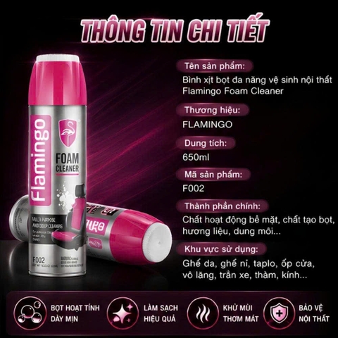 (KH) Bình Xịt Tẩy Vệ Sinh Nội Thất Ô Tô, Nội Thất Gia Đình FLAMINGO F002