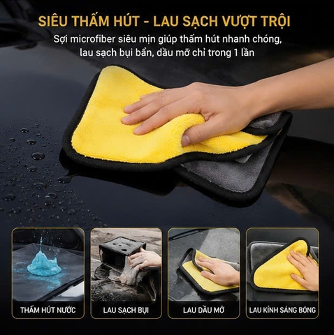 (KH) Khăn Lau Đa Năng Microfiber 2 Mặt Vàng - Xám Chuyên Dụng Nhà Cửa Xe Hơi