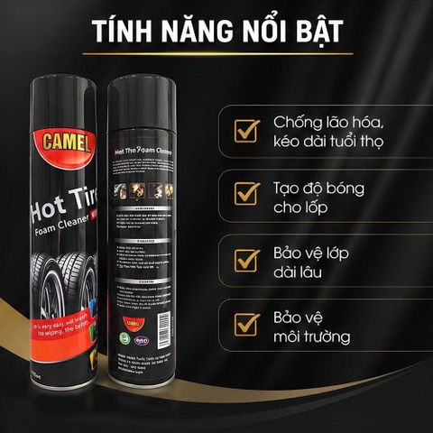 (KH) Chai xịt bóng vỏ, làm đen lốp xe và phục hồi nhựa nhám CAMEL HOTTIRE