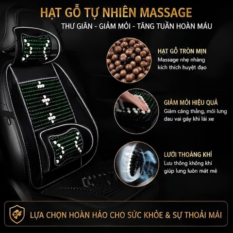 (KH) Lót ghế ô tô, Lót lưới nâng lưng hạt gỗ massage chống nóng tạo cảm giác thoải mái